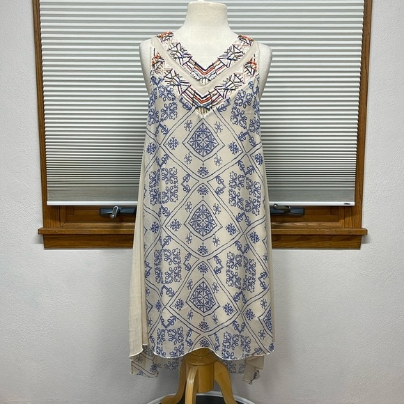 Free People Beige Ancient Mystery Beaded Sequin Sleeveless Shift Dress - Picture 3 of 12